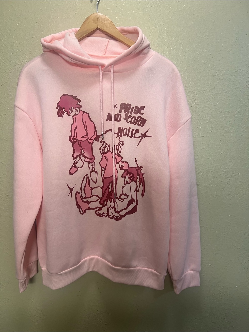 SHEIN Pink Crewneck Hoodie with Burgundy Graphic